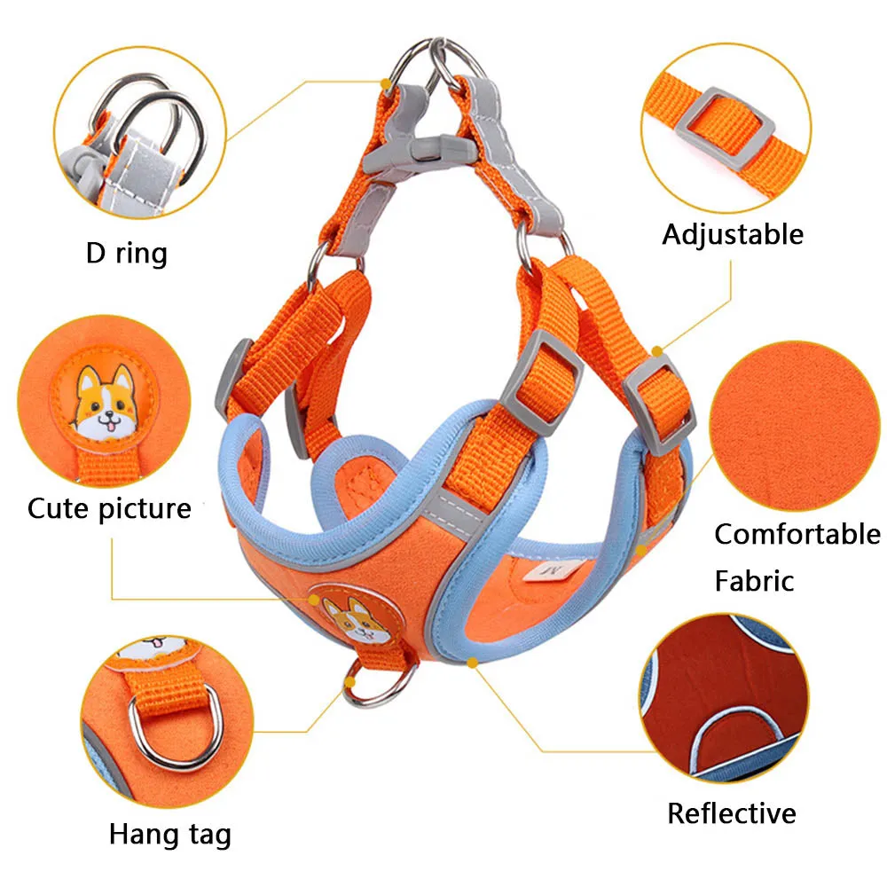 PAWS ASIA Factory Suede Luxury Pets Accessories Reflective Dog Harness And Leashes Chest Set