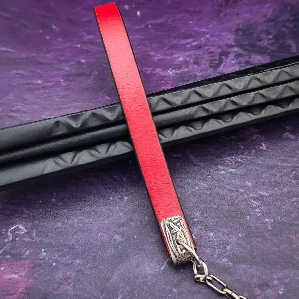 READY TO SHIP, PET LEASH for Submissive, Sterling Silver, Red Leather and Lapis, One of A Kind
