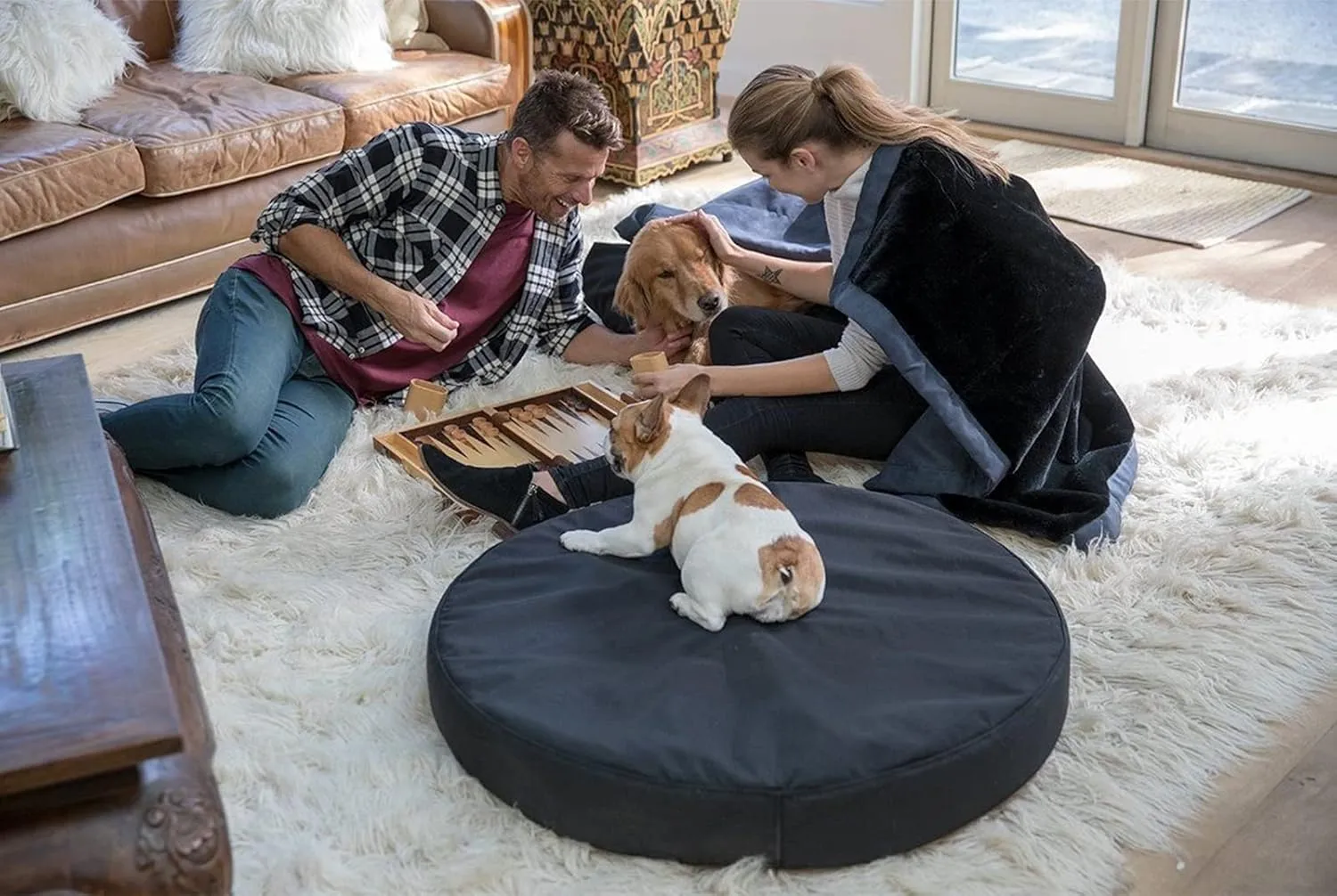 Round Dog Bed Replacement Cover 36D  4H Inches Washable Black Thickened Waterproof Oxford Fabric with Handle and Zipper Reusable Dog Bed Liner for Small to Medium 25-35 Lbs Puppy