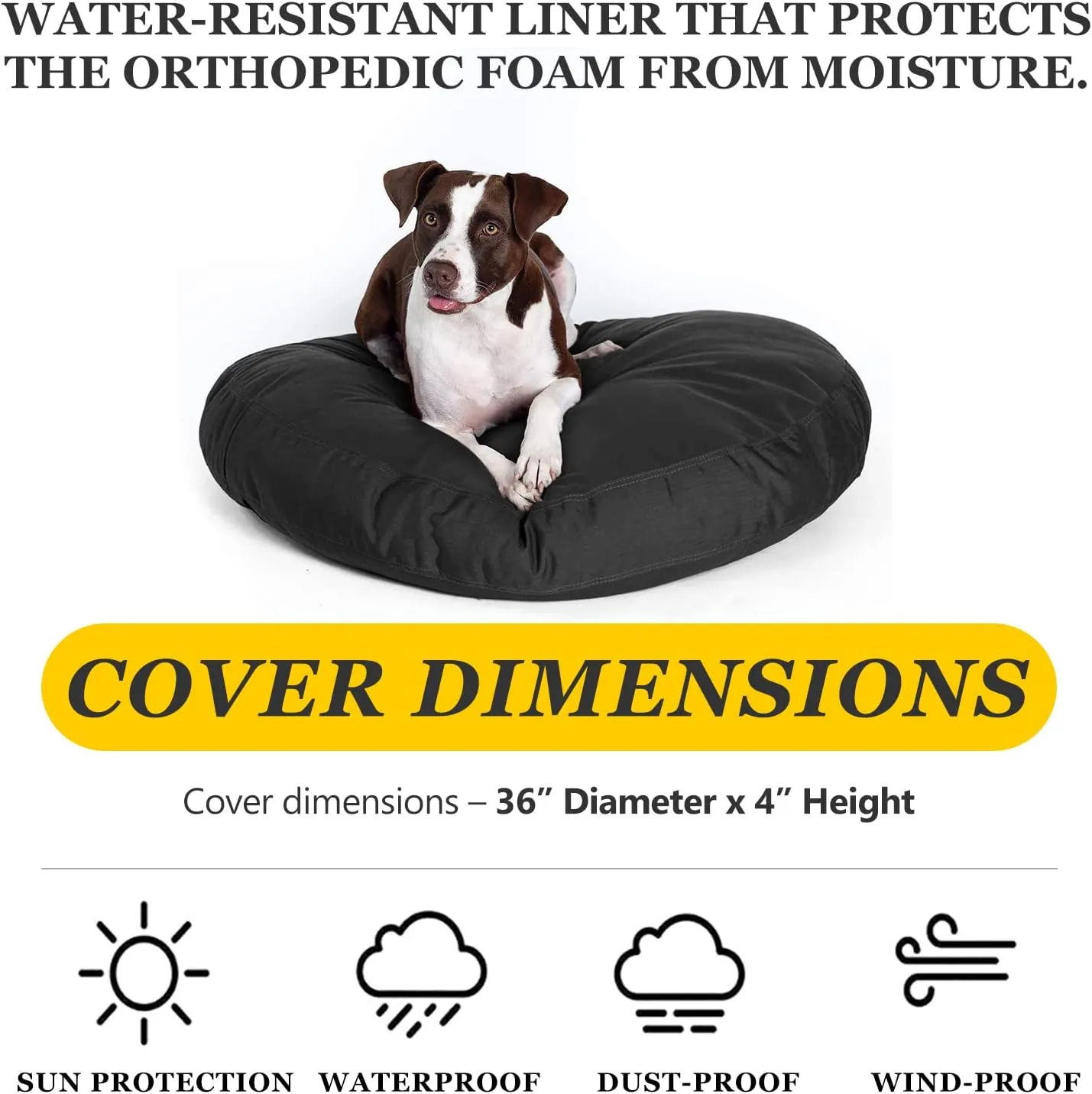 Round Dog Bed Replacement Cover 36D  4H Inches Washable Black Thickened Waterproof Oxford Fabric with Handle and Zipper Reusable Dog Bed Liner for Small to Medium 25-35 Lbs Puppy