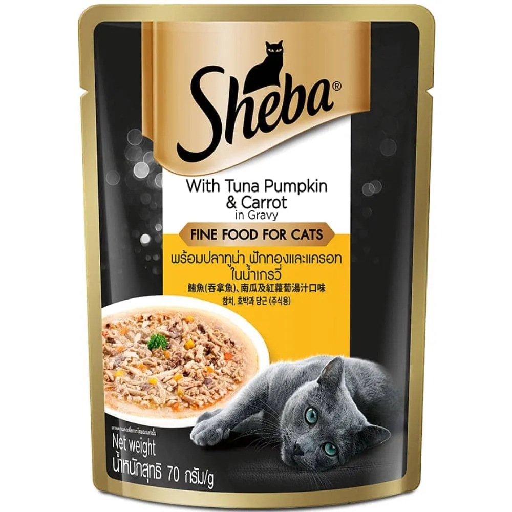Sheba Fish with Dry Bonito Flake and Tuna Pumpkin & Carrot In Gravy Rich Premium Adult Fine Cat Wet Food Combo
