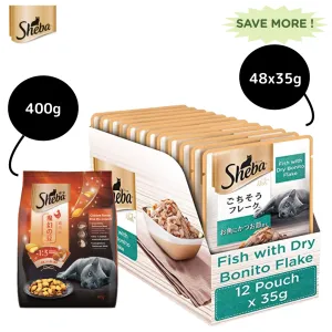 Sheba Fish with Dry Bonito Flake Premium Cat Wet Food and Chicken Flavour Irresistible All Life Stage Cat Dry Food Combo