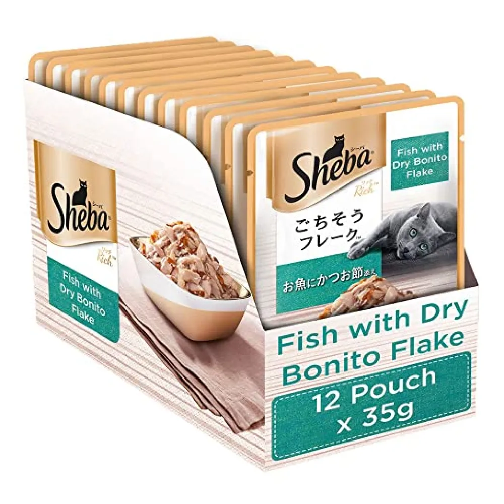 Sheba Fish with Dry Bonito Flake Premium Cat Wet Food and Chicken Flavour Irresistible All Life Stage Cat Dry Food Combo