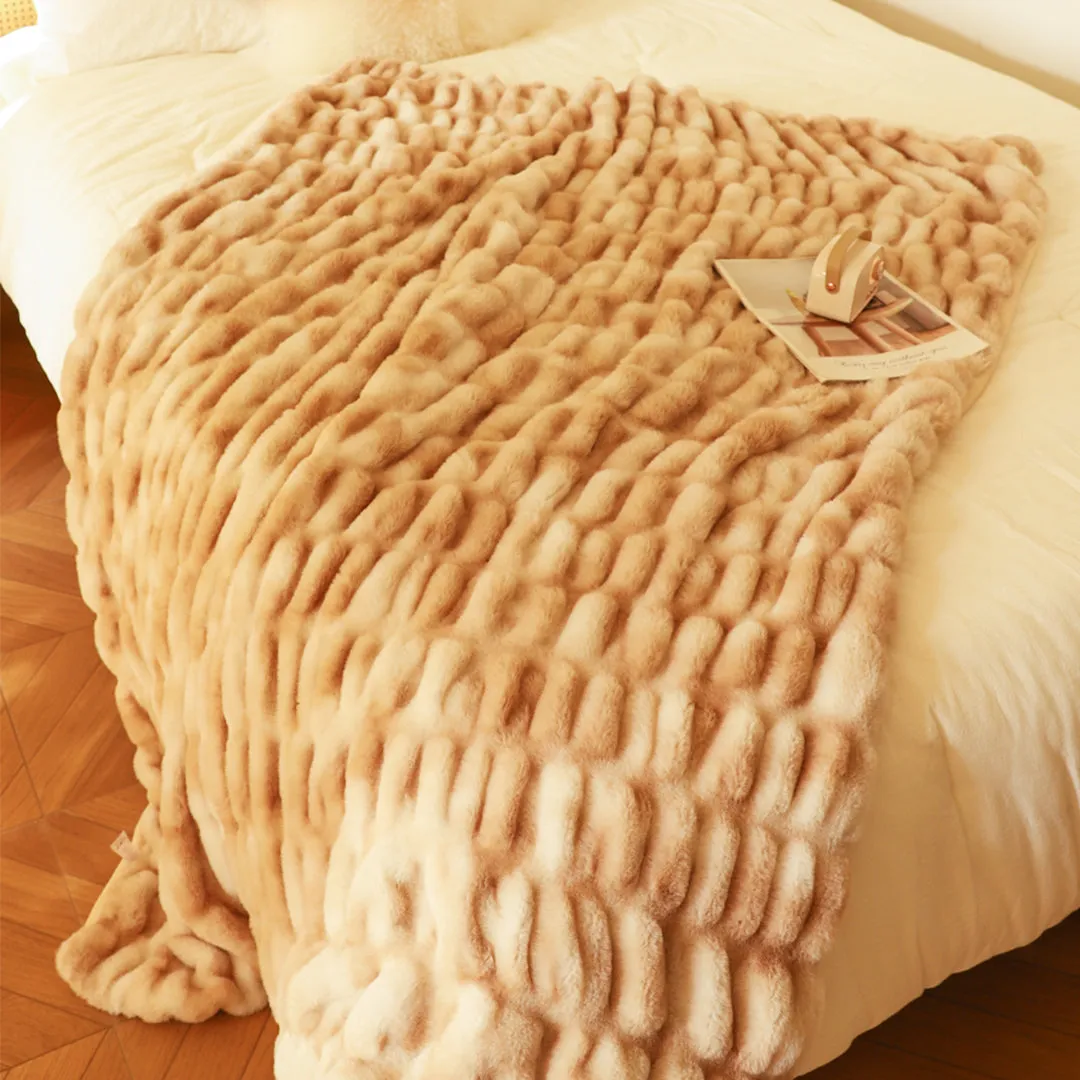 SOGA 2X 150x200cm Throw Blanket Camel Brown Double Layer Rabbit Fur Cozy Comfort with Stylish Decor