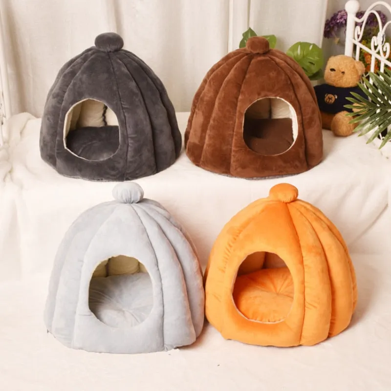 Warm Cat Cave Bed Pumpkin Hooded Dog Bed Kennel